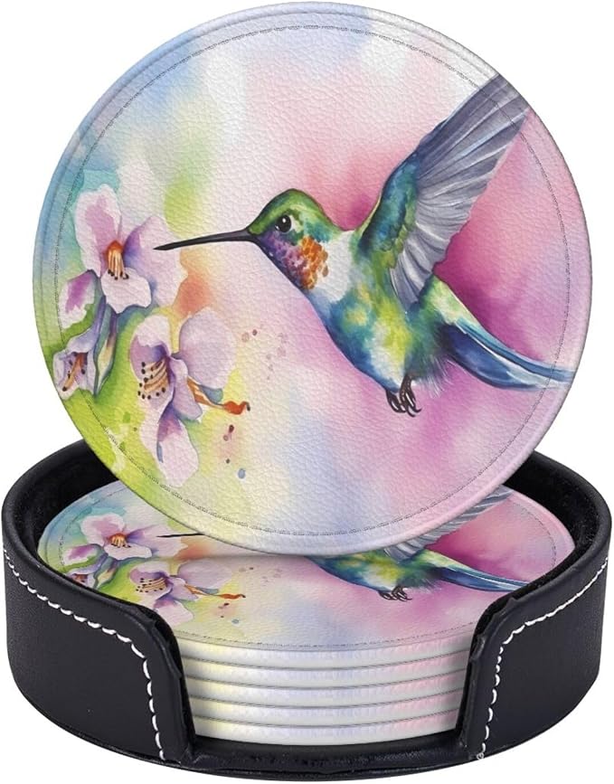 Hummingbirds Spring Leather Coasters Set of 6 - Image 2