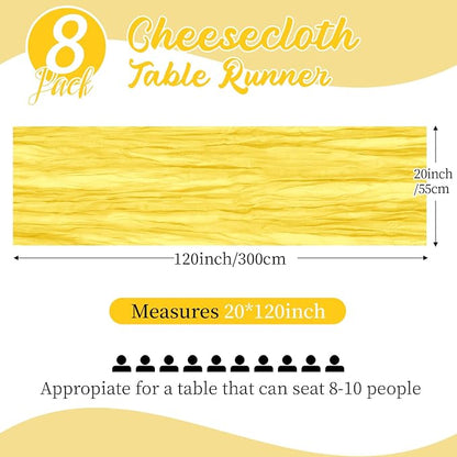 8 Pack Lemon Yellow Cheesecloth Table Runners 20x120 Inch Gauze Table Runner - Image 2