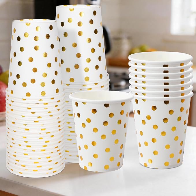 120 Pack White And Gold Paper Cups-9 oz Disposable Paper Cups - Image 5