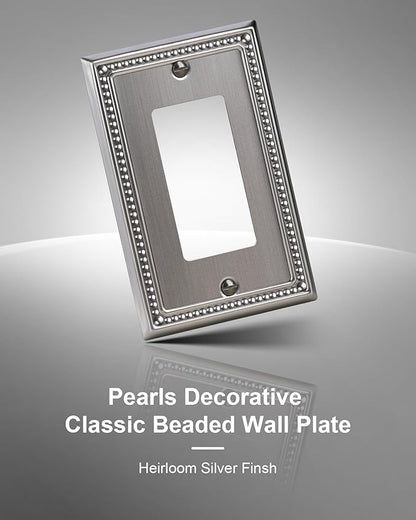 6-Pack Decorator Outlet Cover Plate, Pearls Decorative Switch Plates and Outlet Covers, Antique Silver Metal Wall Plates for Electrical Outlets