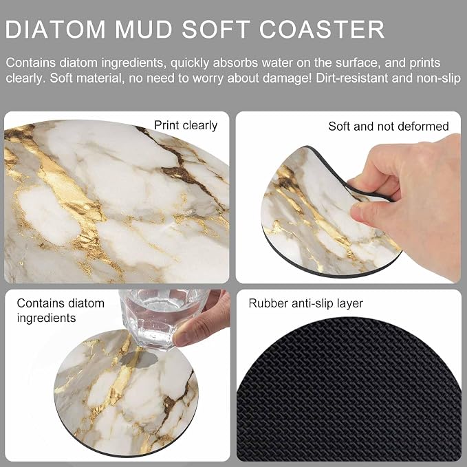 Minimalism Coasters Set of 4, Marble Texture Gold White Crack Stone Abstract - Image 9