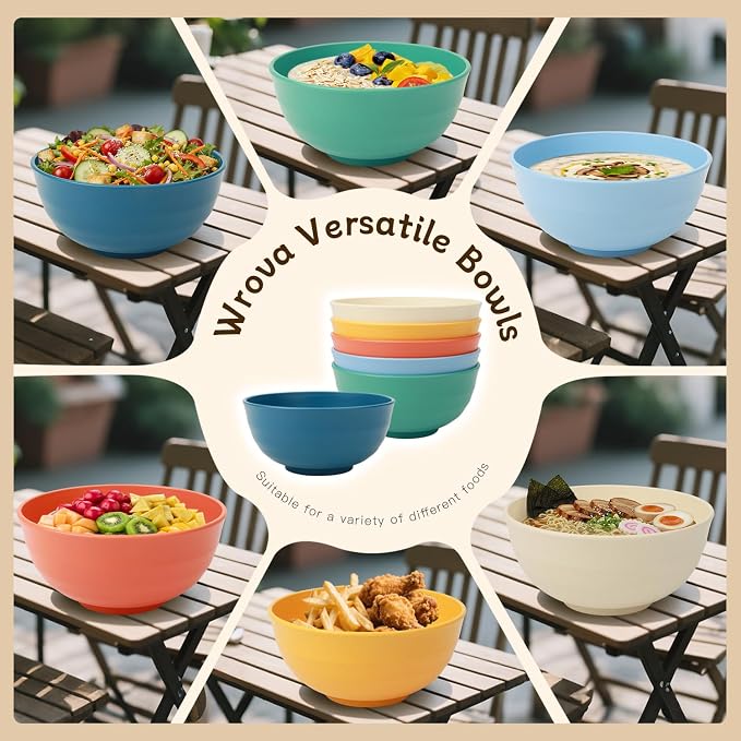 Large Cereal Bowls Set of 6, Unbreakable Wheat Straw Bowls 60oz, Microwavable - Image 5