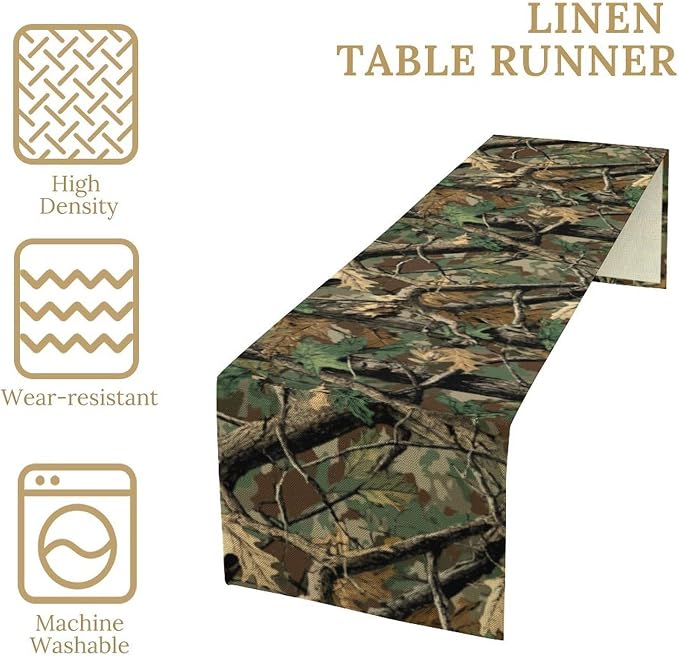 Forest Camouflage Table Runner, Camo Conifer Oak Branches Leaves Military Mossy - Image 4