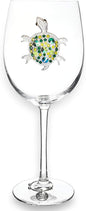 THE QUEENS' JEWELS Turtle Jeweled Stemmed Wine Glass, 21 oz. - Colorful and Unique - Hand-Set Rhinestones, Not Painted