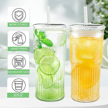 Luiaiog Glass Cups with Lids and Glass Straws, High Borosilicate 20OZ Tumblers - Image 2