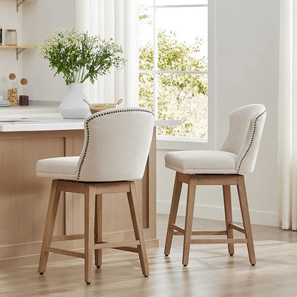 CHITA Counter Height Swivel Barstools, FSC Certified Upholstered Performance Fabric Bar Stools Set of 2, 26" Seat Height, Linen
