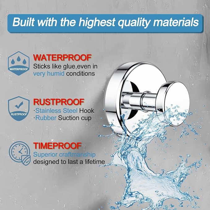 Suction Cup Hooks for Shower, No Drill Towel Hooks for Bathrooms | Shower Hooks - Image 2