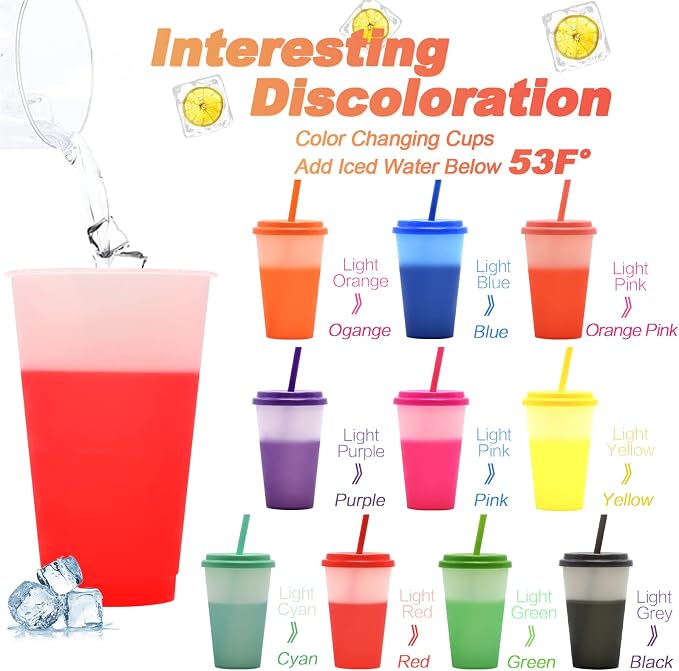 FIEKEICC Color Changing Cups 10Pcs 12oz Plastic Tumblers - Image 2