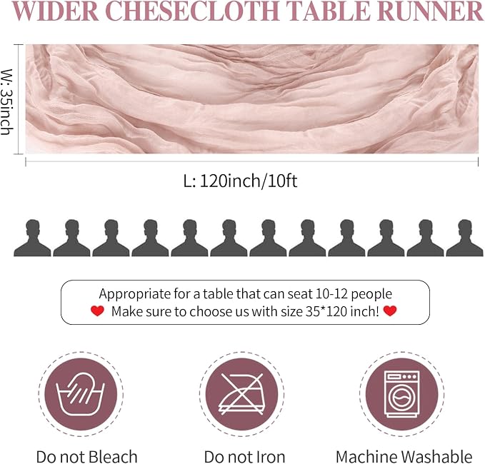 6 Pack Dusty Pink Cheesecloth Table Runner 35x120 Inch Semi Sheer Boho Gauze - Image 6