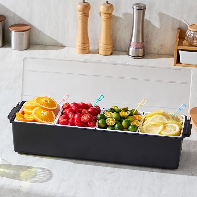 VEVOR Chilled Condiment Server, 4 Compartment Ice Cooled Condiment Serving - Image 8
