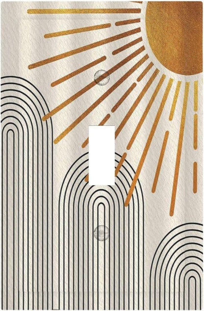 Decorative Light Switch Cover Mid Century Boho Sun Beige Minimalist Abstract 1 Gang Wall Plate Cover Single Toggle Outlet Covers Switchplate Electrical Faceplate for Bathroom Bedroom（2 Pack）