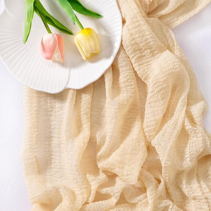 Cheesecloth Table Runner Summer Boho Wedding Shower Party Home Decor | Beige - Image 3