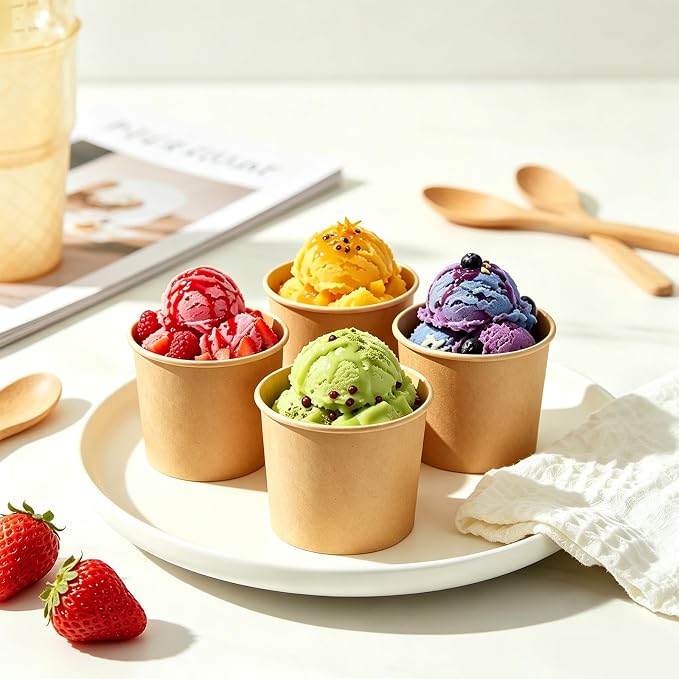 Lamosi Disposable Kraft Ice Cream Bowls 100 Count, 11 oz Paper Sundae Cups | - Image 3