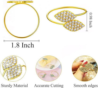 Set of 100 Napkin Rings Metal Gold Elegant Bling Leaves Rhinestone Napkin Ring, Napkin Rings Bulk Dinner Banquet Serviette Decor, Dining Table Setting for Thanksgiving Christmas Holiday Wedding Party