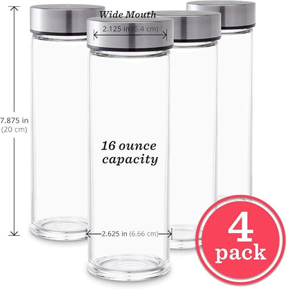 16oz Juice Bottles, Wide Mouth Glass Water Bottles & Stainless Steel Lids | - Image 6