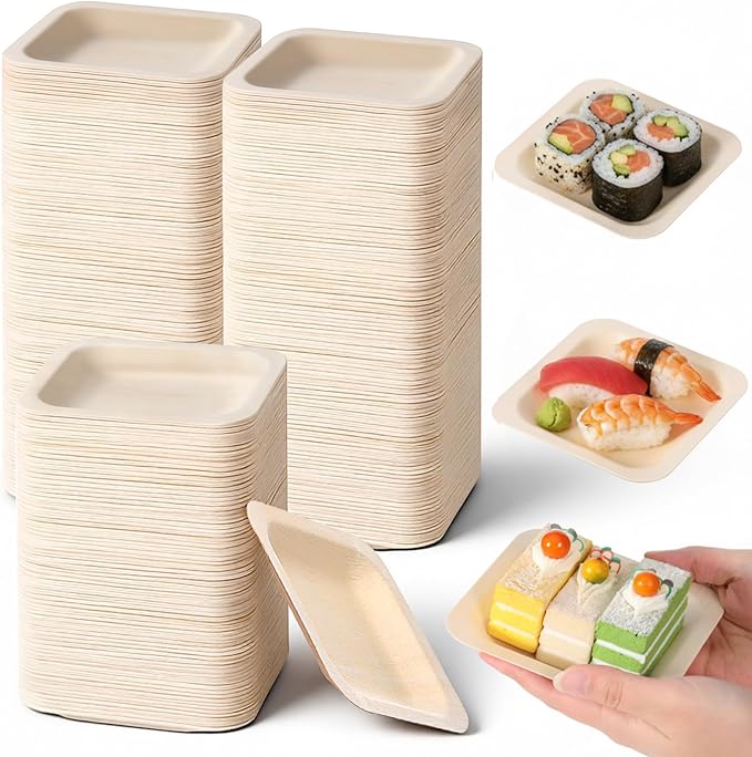 300 Pcs Palm Leaf Plates, 4.6 inch Square Palm Bowls, Alternative to Palm-Plate, Sturdy and Microwave Safe for Birthday Party, Wedding Events, Appetizer, Dessert