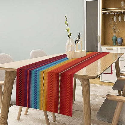 YCness Mexican Table Runner Striped Mexican Poncho Pattern Traditional National - Image 4
