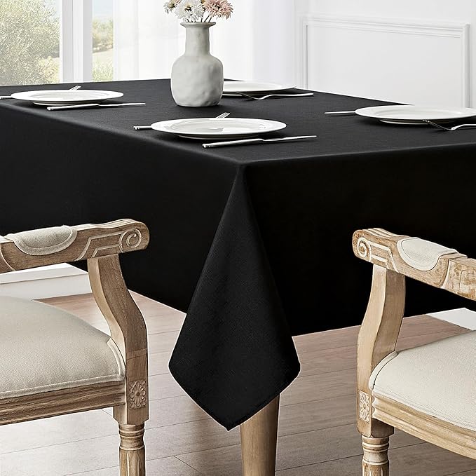 2 Pack Rectangle Tablecloth, 60x120 inch, Water Resistant Wrinkle Free Linen Textured Table Cloth Washable, Decorative Fabric Table Cover for Dining, Party and Camping, Black