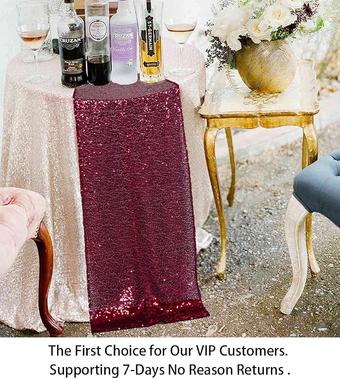 ShiDianYi Burgundy 12x72-Inch Christmas Table Runner Sequin Table Runners - Image 4