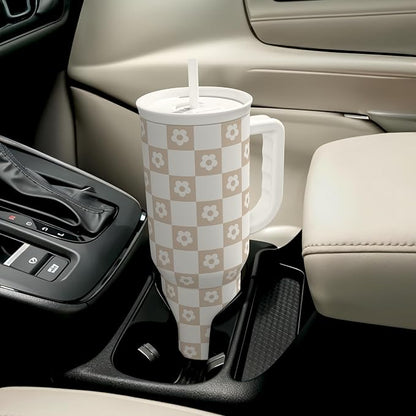 SANDJEST Checker Tumbler with Handle and Straw 40oz – Stainless Sleel Slider - Image 8