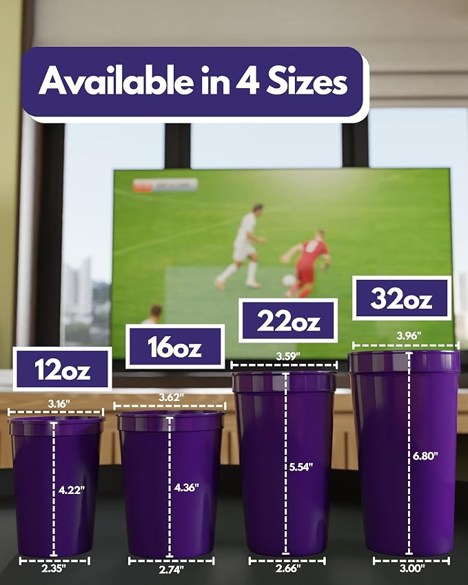 PartyPrints 100 Pack 16 oz Purple Reusable Blank Plastic Cups, Stadium Cups - Image 4
