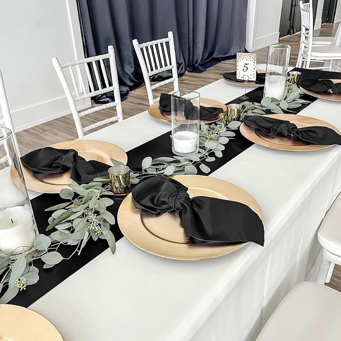 Black Satin Table Runners 10 Pack 12x108 inch Silk Smooth Fabric | Bright Satin - Image 4