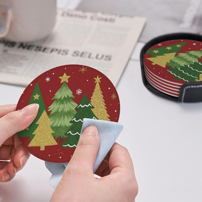 Christmas Gold Red and Green Xmas Tree Coasters - Image 5