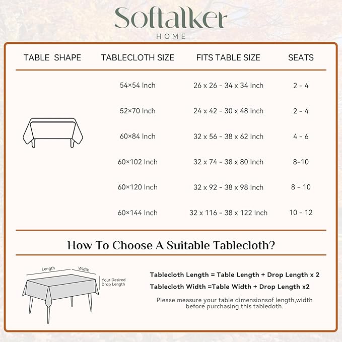 Softalker Extra Lang Table Cloth for 6/8 Foot Rectangle Table 60x120 inch Faux Linen Tablecloth Outdoor Waterproof and Stain Resistant Brown Table Cover for Party Picnic Decor Farmhouse Tabletop