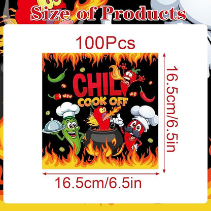 Chili Cook off Decorations - 100PCS Chili Cookoff Napkins Disposable Supplies for Party, Pepper Themed Paper Napkins Tableware Decor, Cook off Contest Tasting Competition Party Decorations