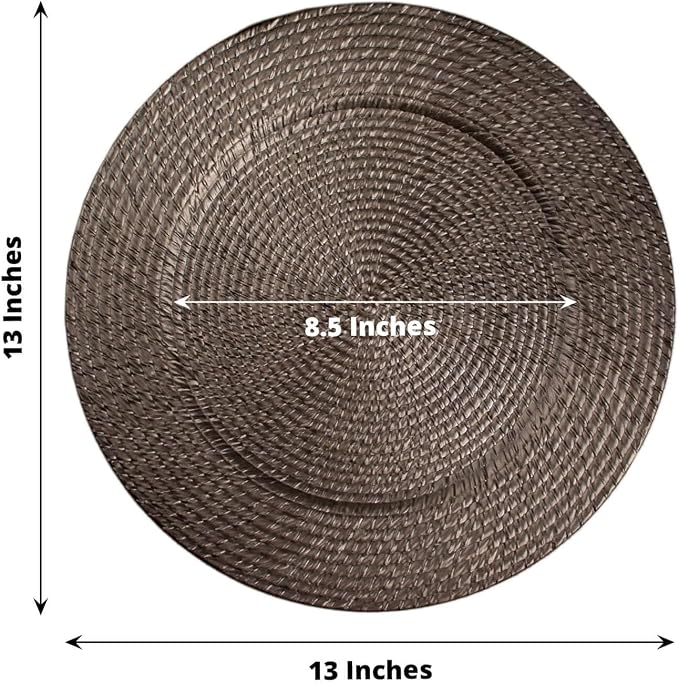 Efavormart 6 Pack | 13" Natural Brown Acrylic Plastic Rattan-Like Charger Plates - Image 3