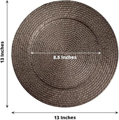 Efavormart 6 Pack | 13" Natural Brown Acrylic Plastic Rattan-Like Charger Plates - Image 3