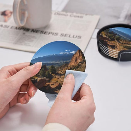 6Pcs PU Leather Coaster for Drinks, Pikes Peak Colorado Cup Coasters - Image 4