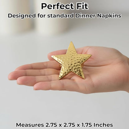 ALPHA Living HOME Napkin Rings Set of 12, Star Napkin Holders, Rustic Napkin Rings, Premium Metal Napkin Ring Bulk for Party Decoration, Dinning Table, Everyday, Family Gatherings (Gold)