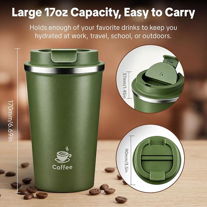 17oz Travel Coffee Mug, Leakproof Vacuum Coffee Cup Insulated Tumbler | 304 - Image 3