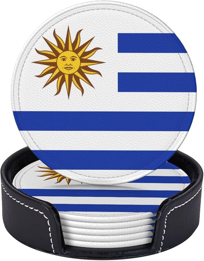 6 Pack Uruguay Flag Leather Coaster by GTEVUTS