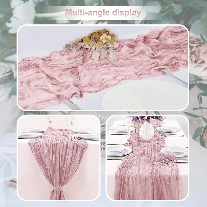 1 Pack Dusty Pink Cheesecloth Table Runner 35x120 Inch 10Ft Rustic Gauze Cheese - Image 5