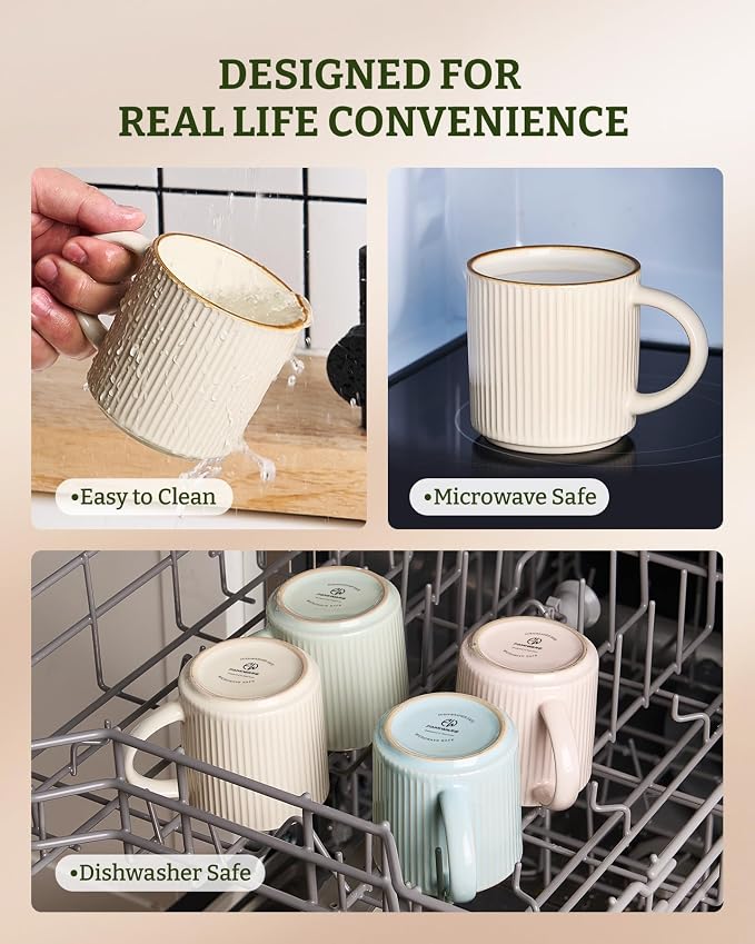 famiware Star Coffee Mug Set for 8, Handcrafted 12 oz Ceramic Stoneware Mugs - Image 8