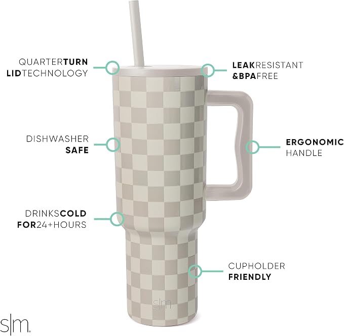Simple Modern Tumbler with Handle and Straw | 40oz | Checkered | Trek Tumbler - Image 2