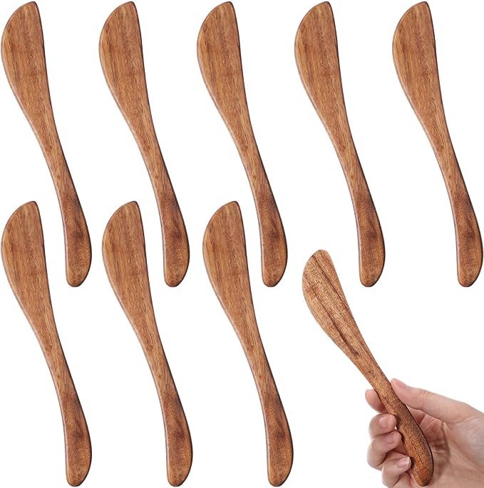 8 PCS 7.5 Inch Teak Butter Spreader Knife Set Wooden Butter Knives Teak Wood by Maxdot