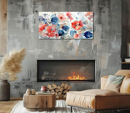 ADJUVANT Wall Art Watercolor Vibrant Floral 60"L x 30"W, Colorful Poppies With Soft Hues Canvas Painting Lively Blooms Artwork Delicate Tones Prints Wall Decor for Living Room Bedroom Bathroom Home Office
