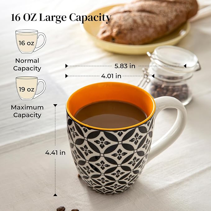 DOWAN 16 OZ Boho-Mosaic Coffee Mugs Set of 6, Large Ceramic Coffee Mugs - Image 3