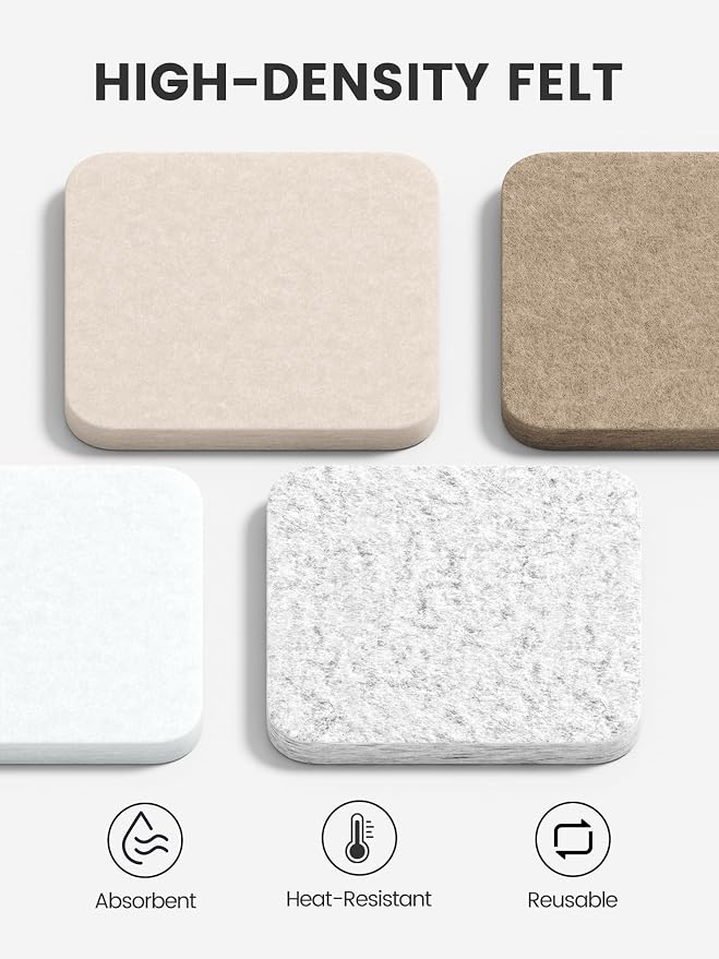 Fluxynara Felt Coasters with Holder, Stone Beige | Square Felt Coasters - Image 3
