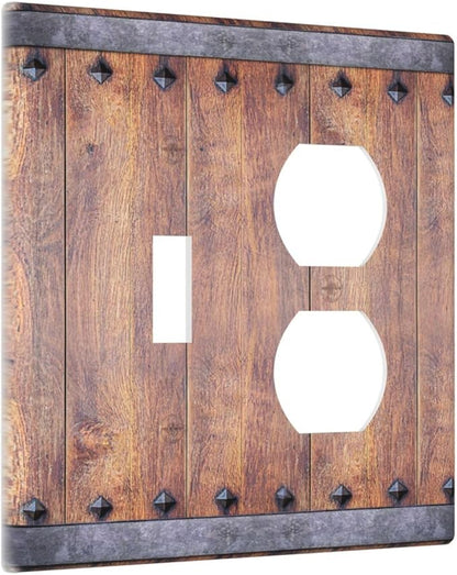 Light Switch Cover Plate Rustic Farmhouse Barn Door Vintage Wood 2 Gang Decorative Switch Plates 1 Toggle Duplex Combo Outlet Covers GFCI Wall Plates for Bathroom Cabin Decor
