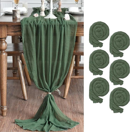 Artoid Mode Boho Forest Green Gauze 6 Pieces Wedding Table Runner, 120 Inch by ArtoidMode
