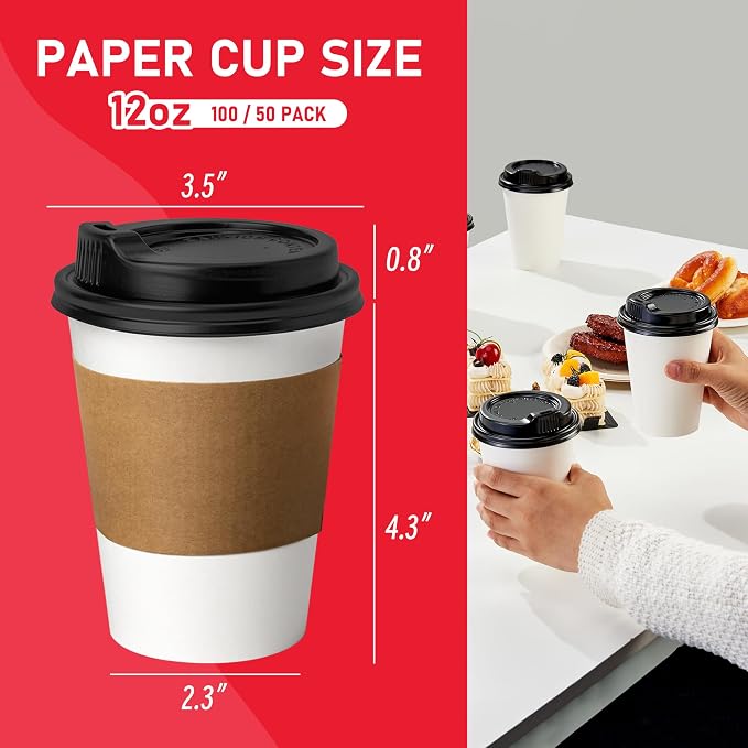 12 oz 100 Pack Coffee Cups - Image 2