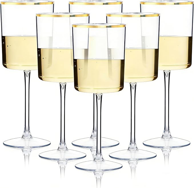 Ciaell 12 Pack Plastic Wine Glasses - 10 Oz Plastic Wine Glasses - Gold Rim by Ciaell