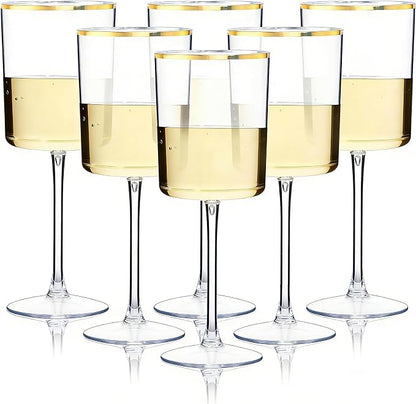Ciaell 12 Pack Plastic Wine Glasses - 10 Oz Plastic Wine Glasses - Gold Rim by Ciaell