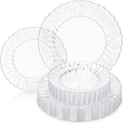 Lullaby 60PCS Clear Scalloped Plastic Plates, Disposable Plates by LULLABY