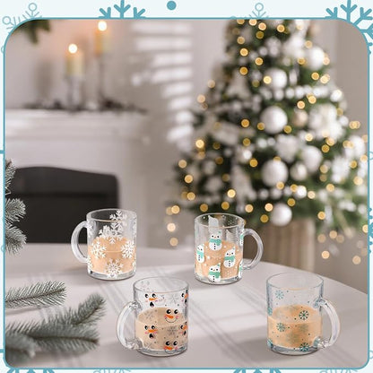 Tioncy 4 Pcs Winter Coffee Glass Mugs 12 oz Christmas Snowman Glass Cups - Image 4
