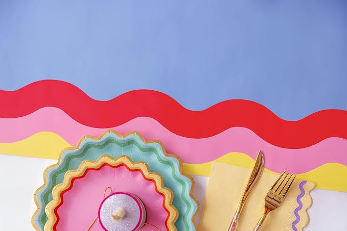 Packed Party Scalloped Soiree Party Paper Table Runner – 25 Ft Blue Center - Image 4
